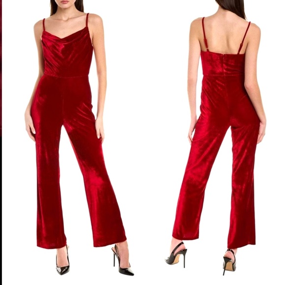 Laundry By Shelli Segal Pants - Laundry By Shelli Segal Velvet Jumpsuit in Deep Red